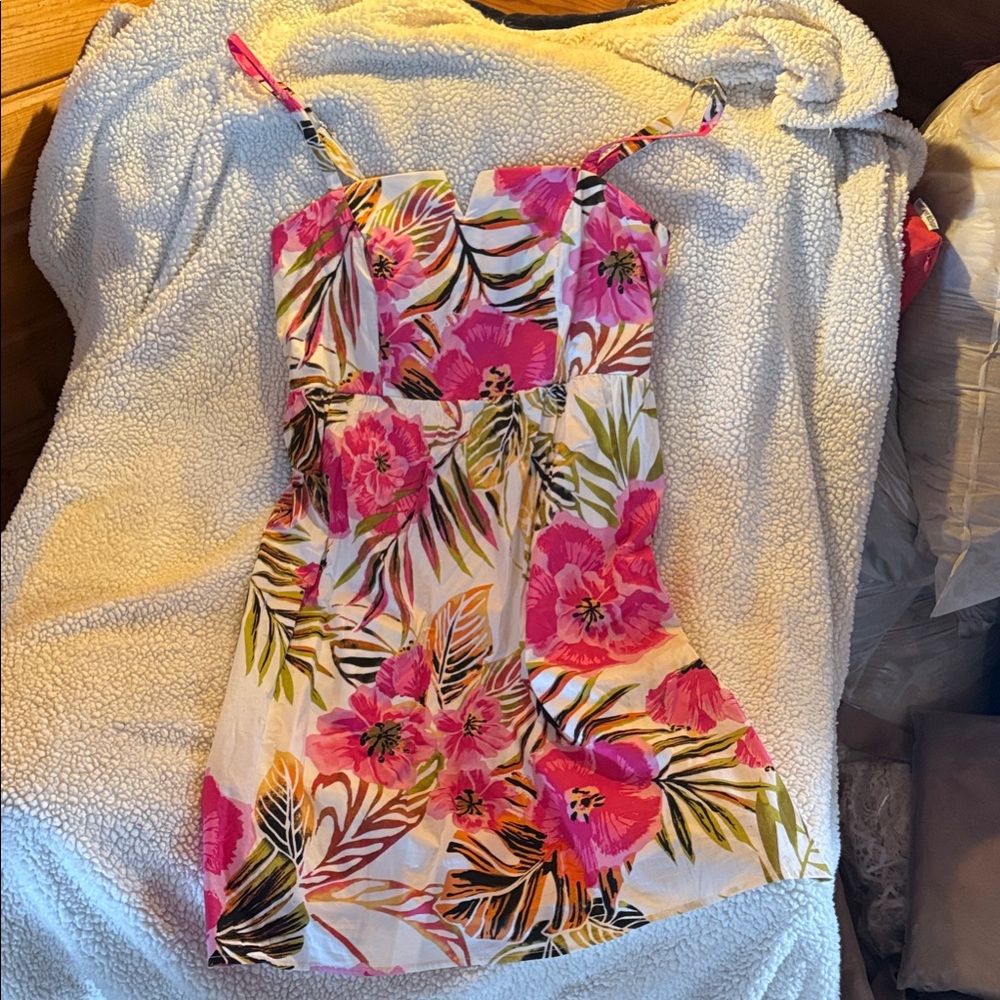 torrid White Sundress with Hot Pink & Green Tropical Print